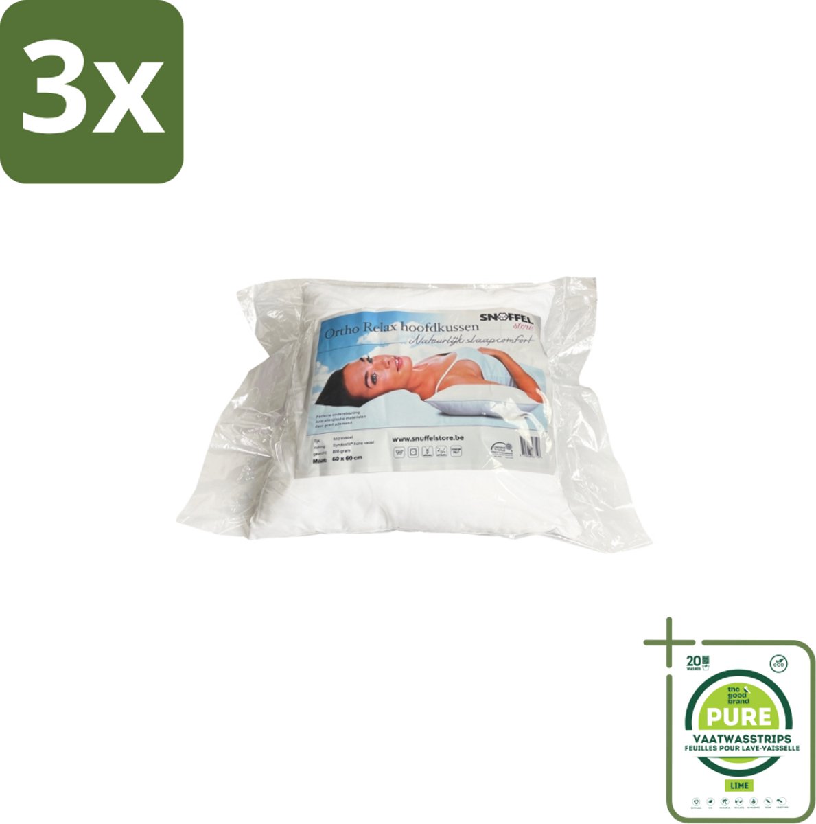 3 x Ortho Relax – Hoofdkussen – Luxe Hotelkwaliteit – Anti-Allergie 60 × 70 cm - Grootverpakking - Anti-snurken Kussen - Slaapcomfort - Nekondersteuning - Slaapomgeving - Hygiëne