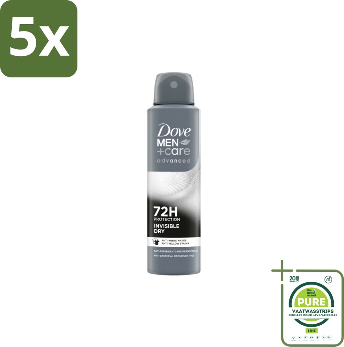 5 x Dove Men+Care – Deodorant Spray – Invisible Dry – 150 ml - Grootverpakking - Deodorant Spray Mannen - Transpiratiegeur - Okselgeur - Schone Kleding - Huidverzorging