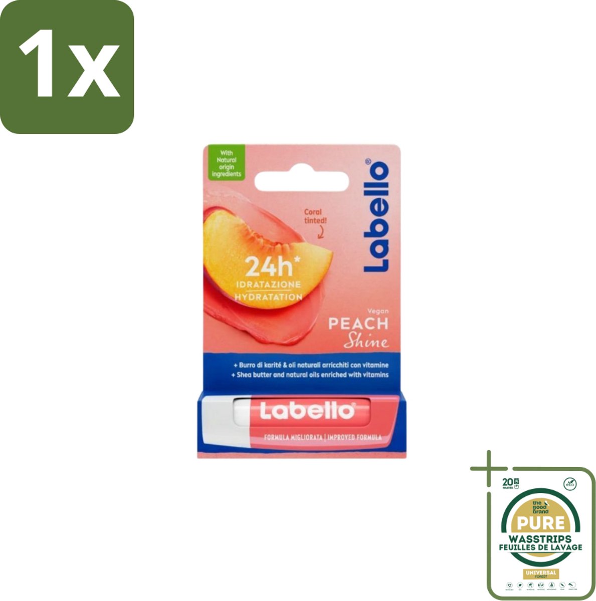 1 x Labello – Lippenbalsem – Fruity Peach Shine – Vegan- Vegan Lippenbalsem - Lippenbalsem - Lippenhydratatie - Natuurlijke Lippenbalsem - Fruitige Lippenbalsem