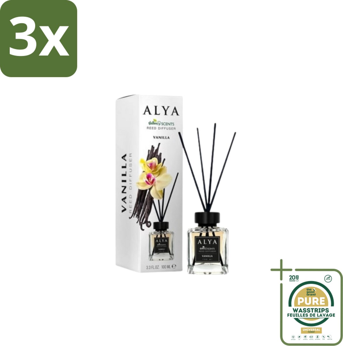 3 x Alya – Reed Diffuser – Vanilla – Interieurparfum - Grootverpakking - Vanille Geurstokjes - Warme Geur - Gezellige Geur - Geur In Huis - Geur In Woonkamer