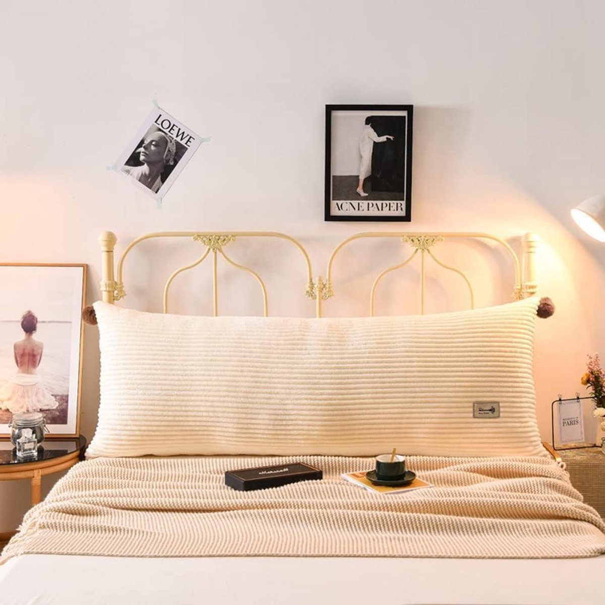 Groot Antislip Rugleuning Kussen voor Bed en Bank - Beige 100x45cm