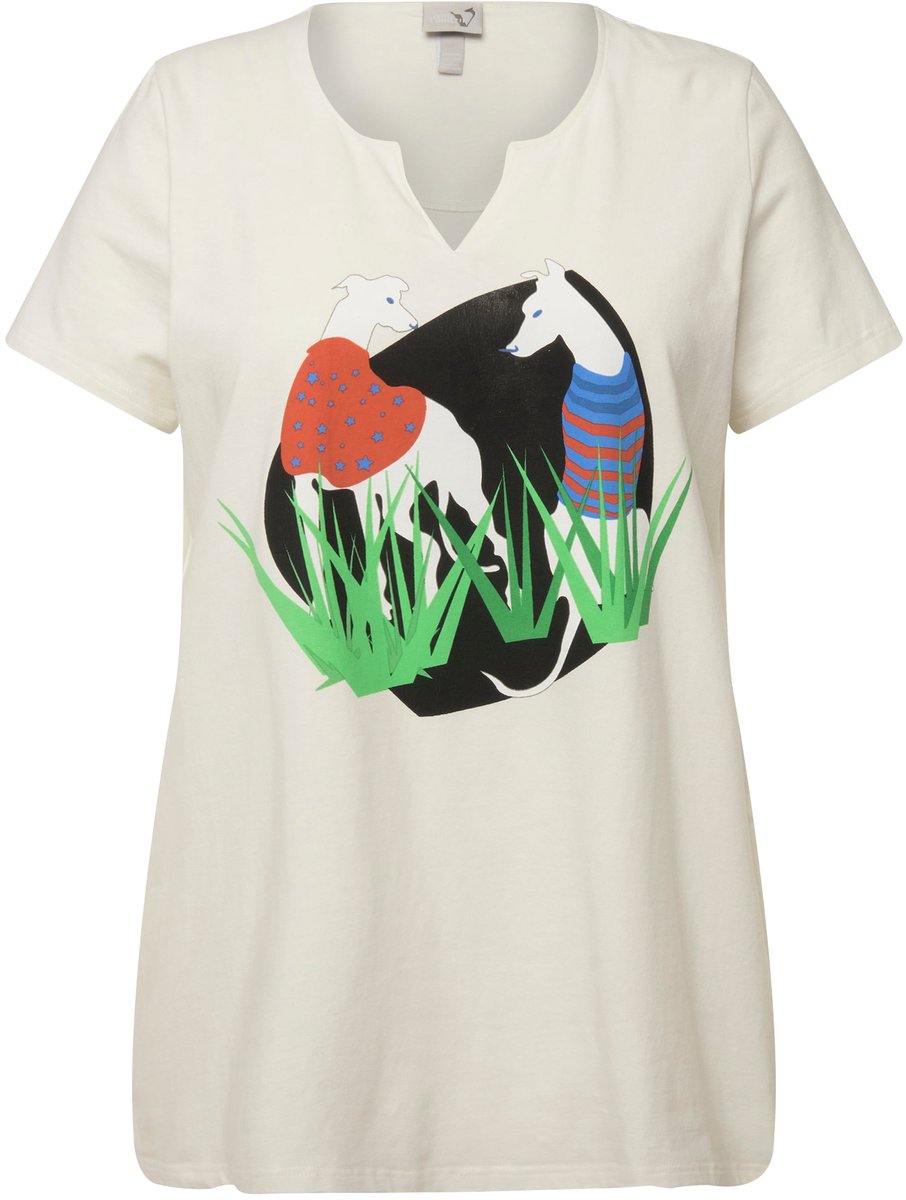 Ulla Popken - Dames - T-shirt wilde hond A-lijn tuniekhalslijn halve mouwen - Sneeuwwit - Maat 46+