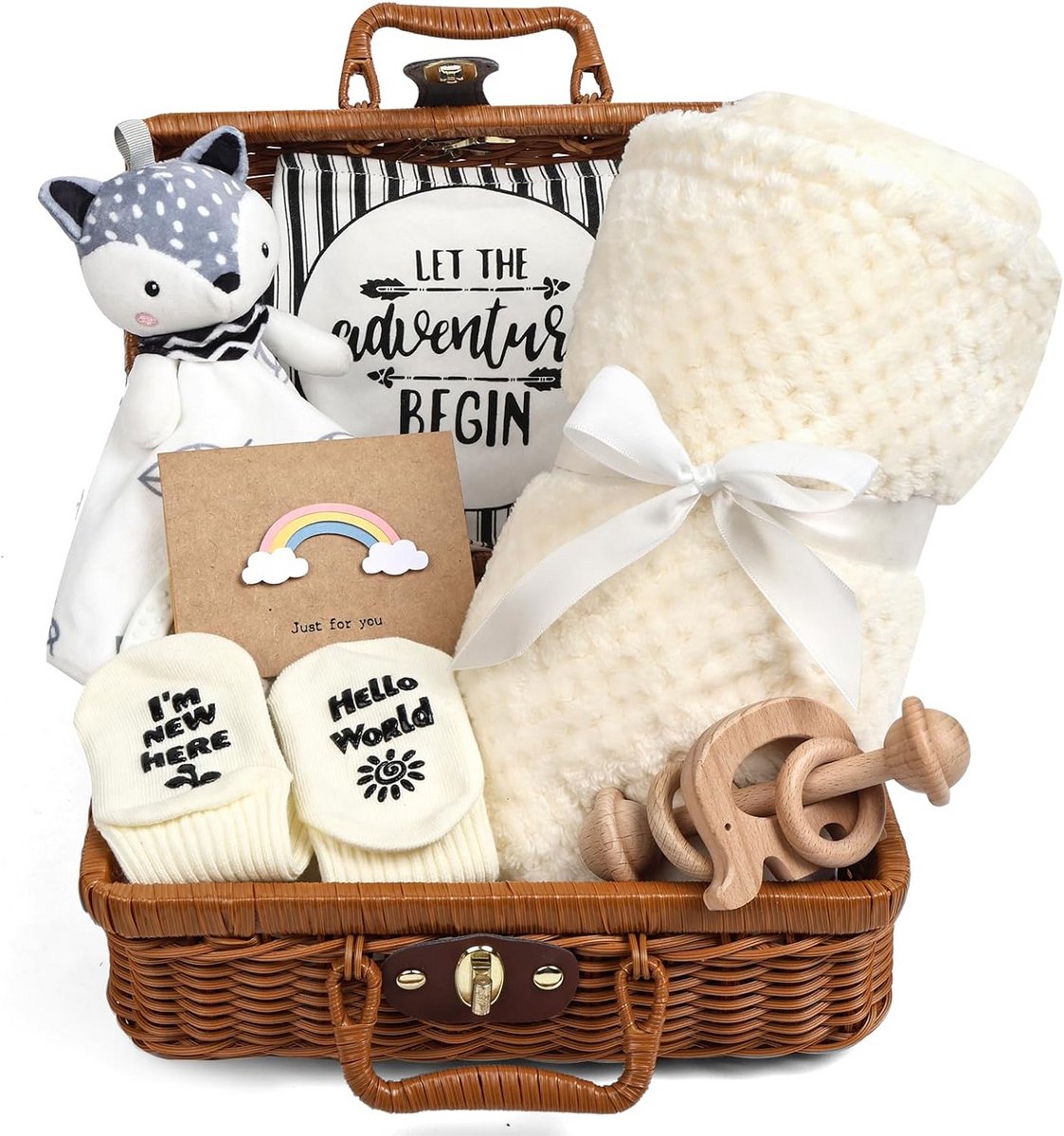 Complete 7-in-1 Baby Geschenkset voor Meisjes - Inclusief Dekentje, Slabbetje en Sokjes