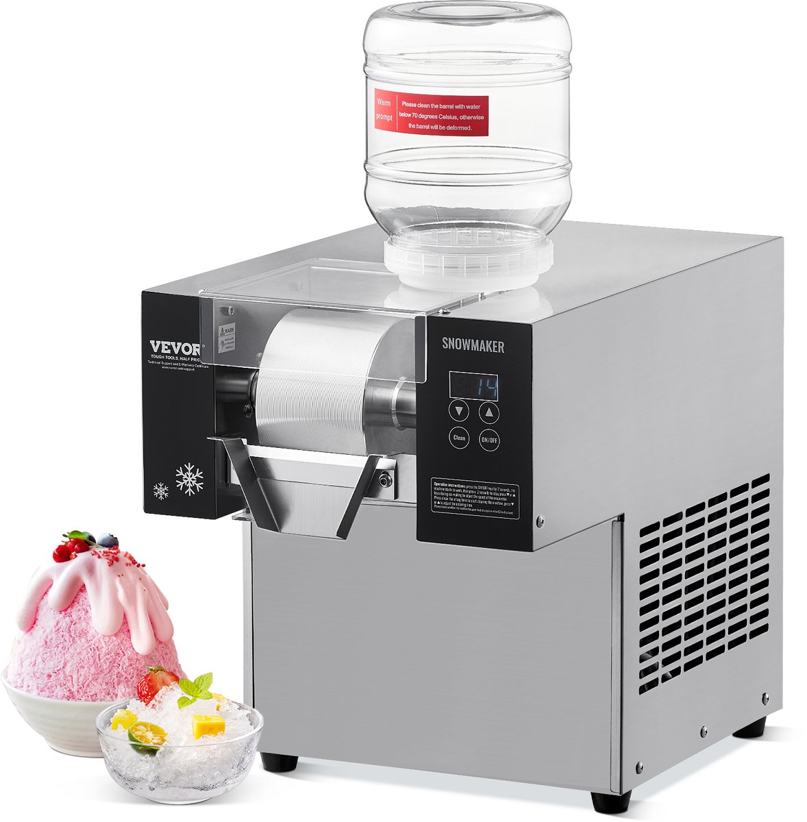 VEVOR CommerciëLe Sneeuwvlokijsmachine 80 KG/24 UUR Ijsscheerapparaat Roestvrij Staal