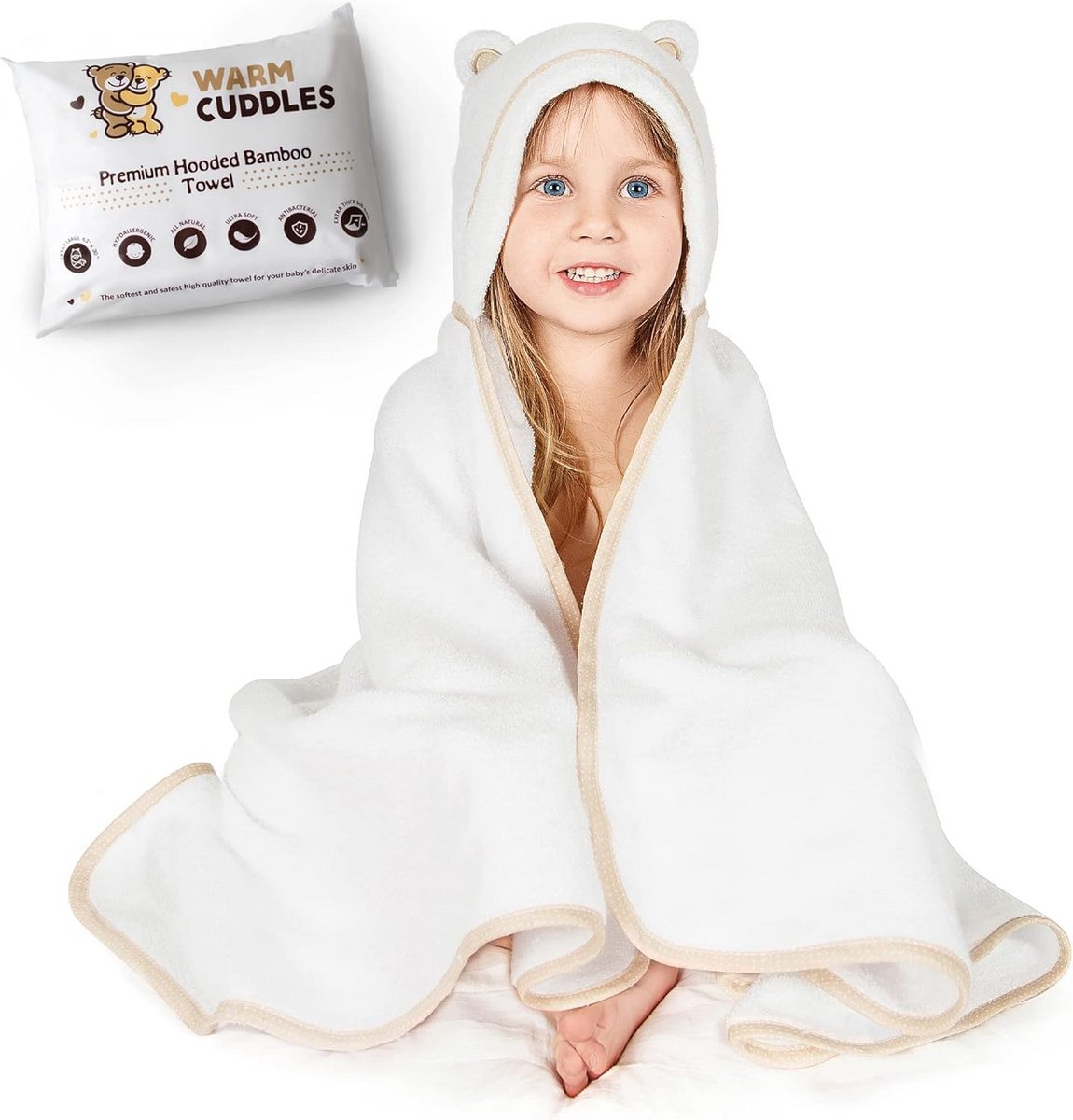 Zachte bamboe badhanddoek met capuchon voor baby en peuter