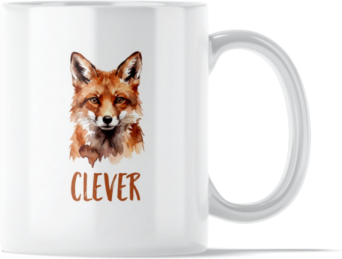"Aquarel Series" Mok: Clever Fox - Slimme Waterverf Mok met Portret van een Slimme Vos - Positieve Herinnering aan Je Sluwe Slimheid & Vindingrijkheid - Dieren Symbool voor Intelligentie - Slim ValentijnsCadeau voor Vriendin Vrouw of Collega