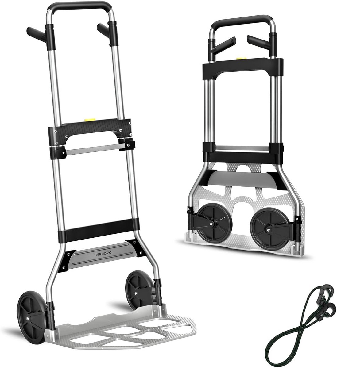 Opvouwbare steekwagen - Dolly kar verhuiswagen - Goederen verplaatsen - Grote rubberen wielen - 300 lbs capaciteit - Zilver