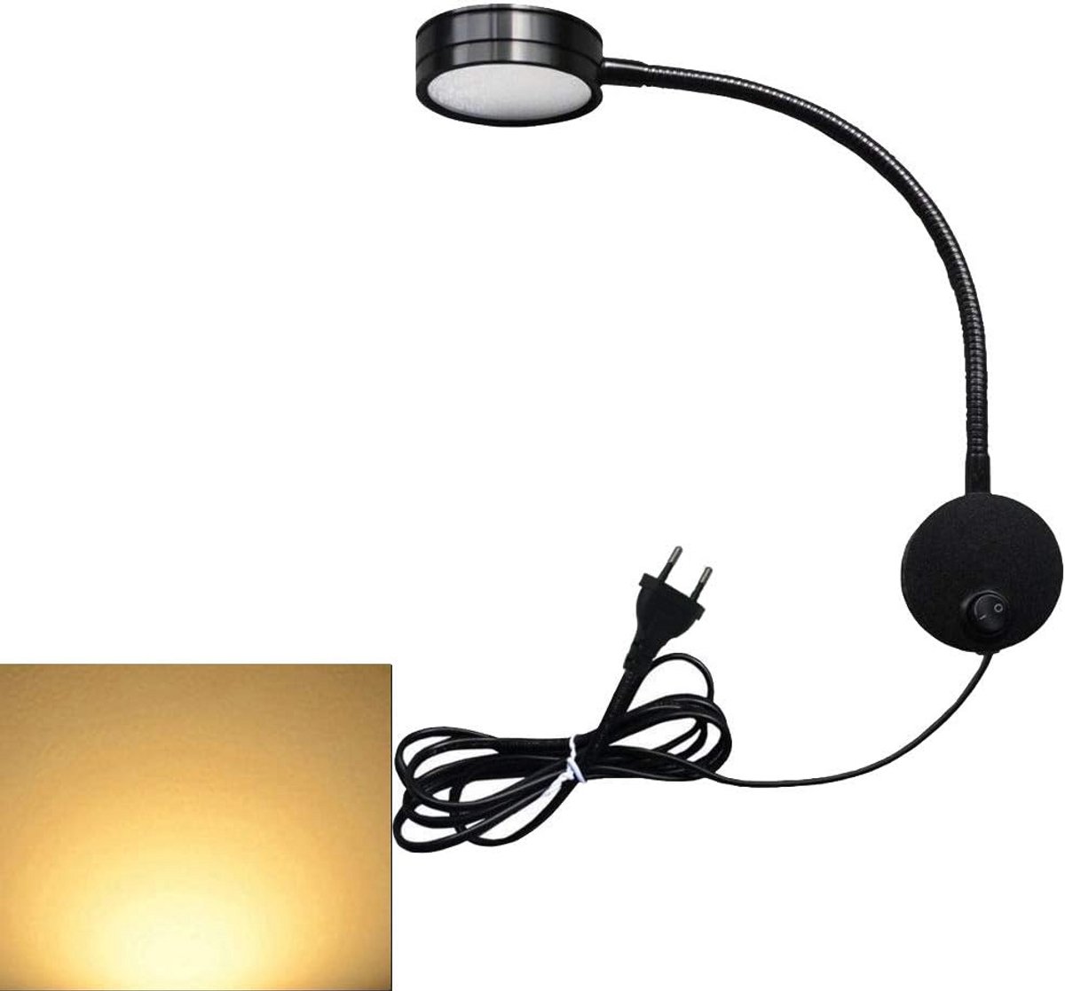 Flexibele LED Leeslamp 5W met Aan/Uit Schakelaar - Wandlamp Zwanenhals voor Bed en Bureau (Warm Wit)