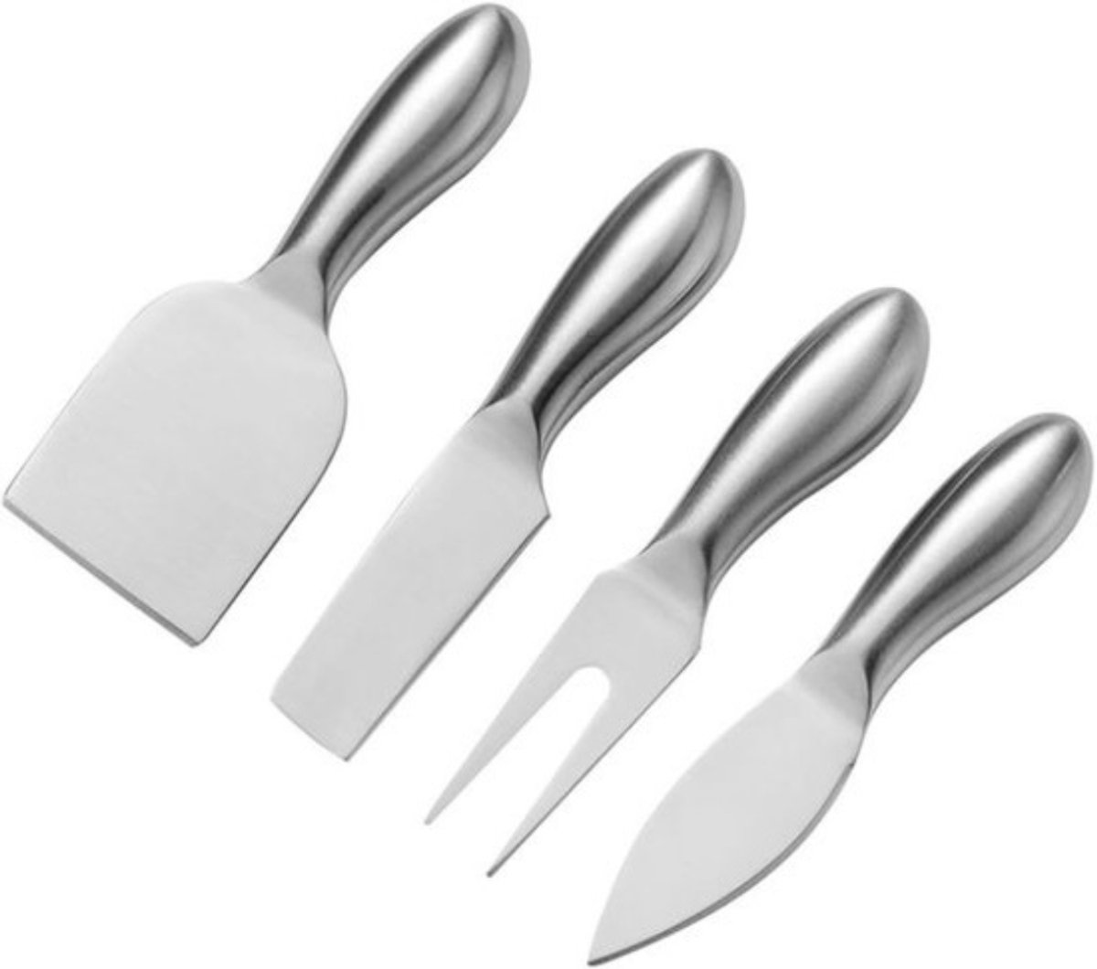 Luxe kaasmessenset - 4 stuks - Modern messenset voor kazen, taart en desserts - Roestvrij staal - Geschikt voor alle kaassoorten - Kaassnijders, kaasspatel, kaasvork