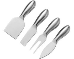 Luxe kaasmessenset - 4 stuks - Modern messenset voor kazen, taart en desserts - Roestvrij staal - Geschikt voor alle kaassoorten - Kaassnijders, kaasspatel, kaasvork