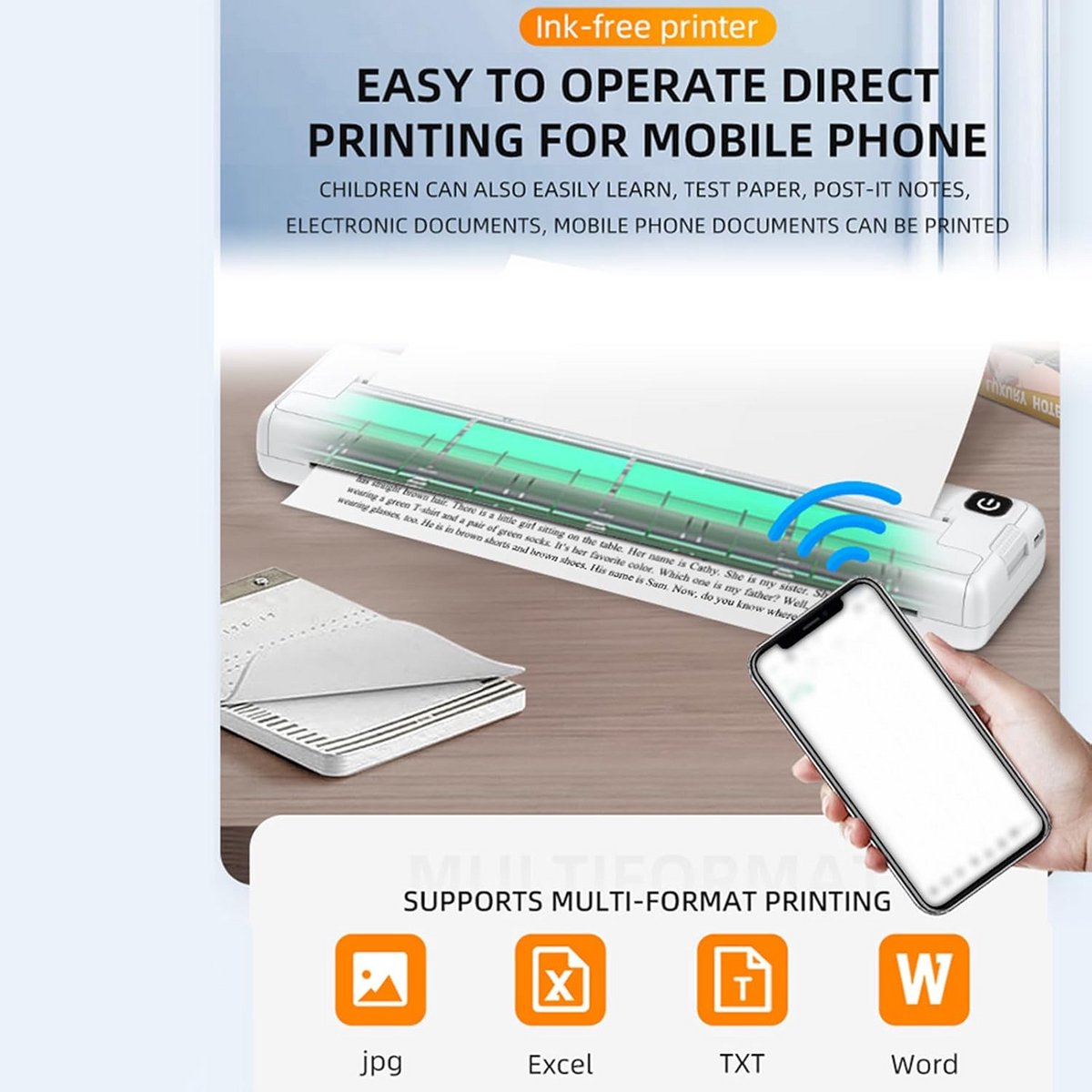 Draagbare Mini Printer A4 voor Documenten & Zakelijk Gebruik - Thermisch Printen via Bluetooth