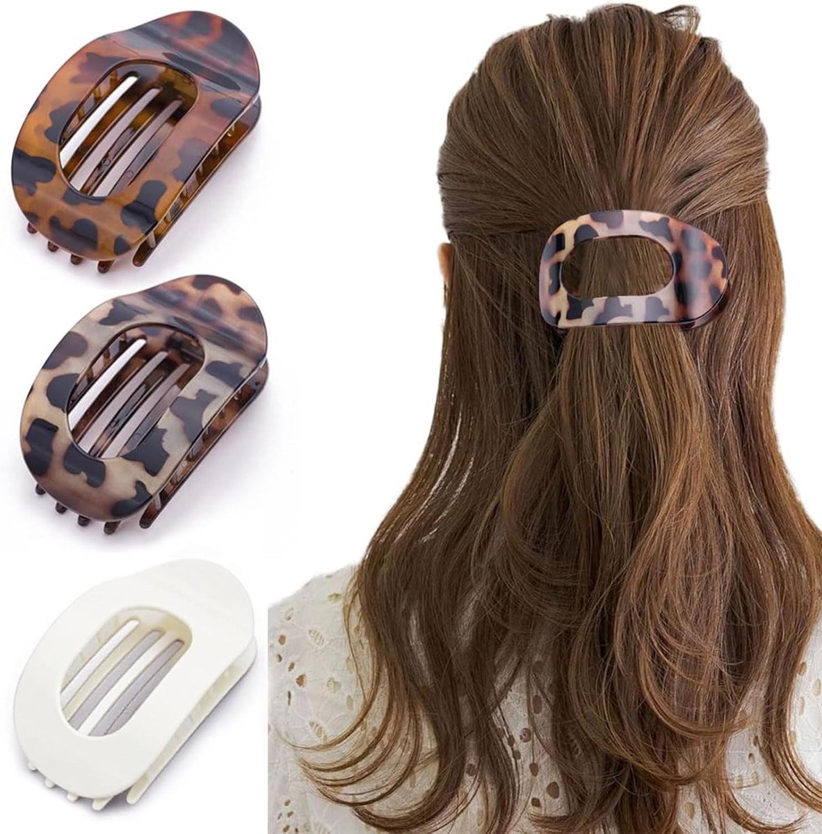 Platte haarclips voor dik haar - set van 3, grote haaraccessoires voor dames
