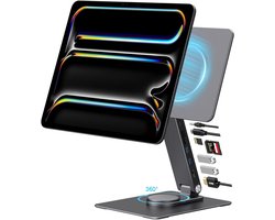 Magnetische Standaard voor iPad Pro 13 inch (M4) met 360° Draaibaar, 4K HDMI, USB-C Hub en Kaartlezer
