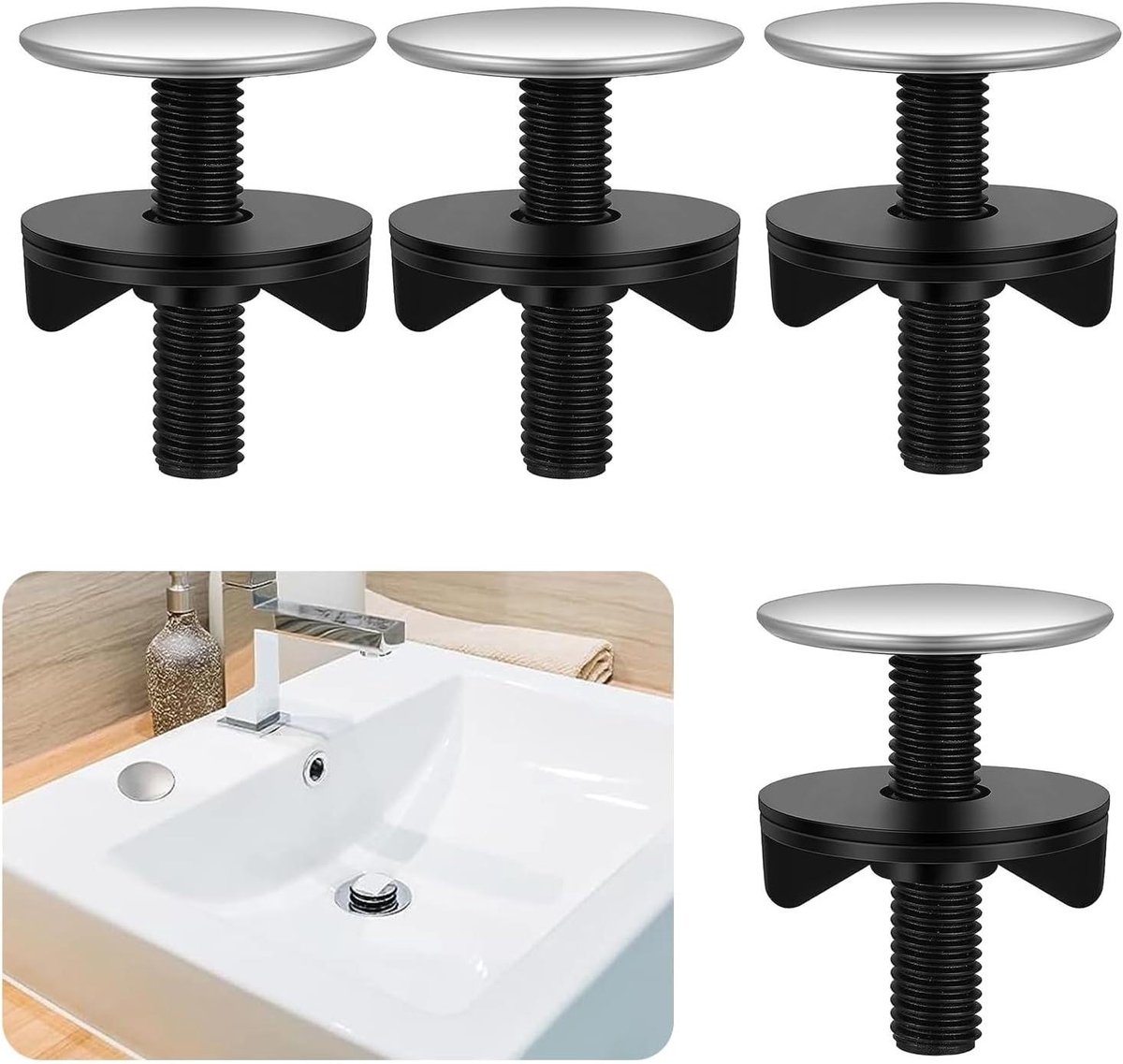 Gootsteen afdekking set van 4 zwart roestvrij staal - watersparende wastafel accessoires