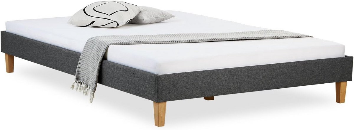 Gestoffeerd Tweepersoonsbed 140x200 Grijs Compleet met Matras en Lattenbodem