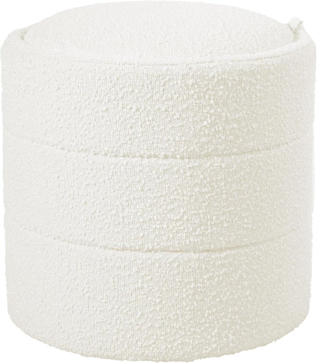 Ronde Opbergpoef met Fluweelzachte Bouclé Stof - Beige
