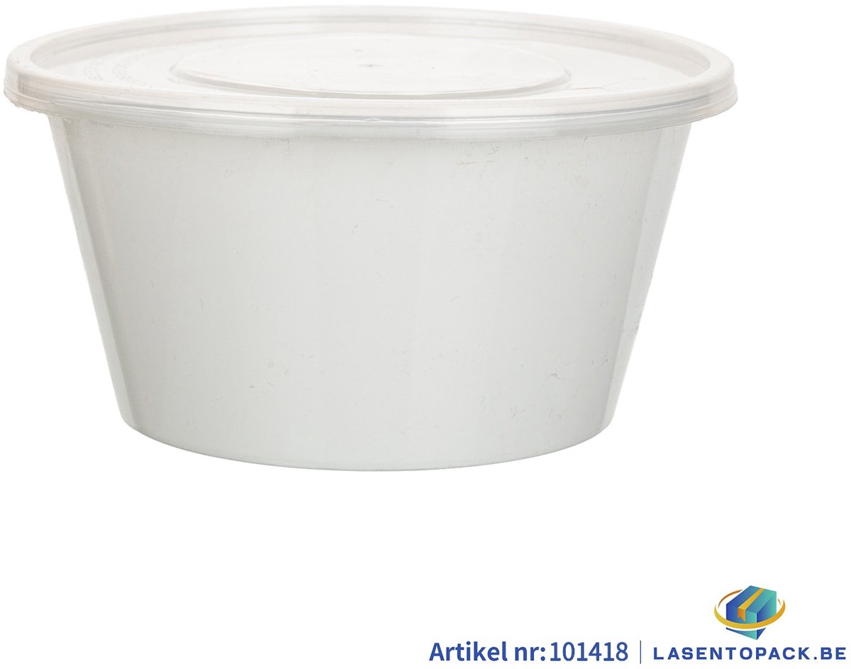 100x Soep- of Pokébowl + Deksel – 840 ml 28oz – Wit – Herbruikbaar PP Ø149mm kom met deksel