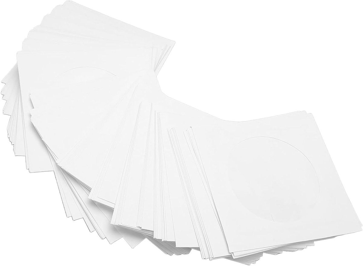 Image of 100 Stuks CD/DVD Papieren Hoezen met Klep en Venster, Herbruikbaar en Stofdicht, Dikke Papieren Zak voor 8 cm Schijven - Wit