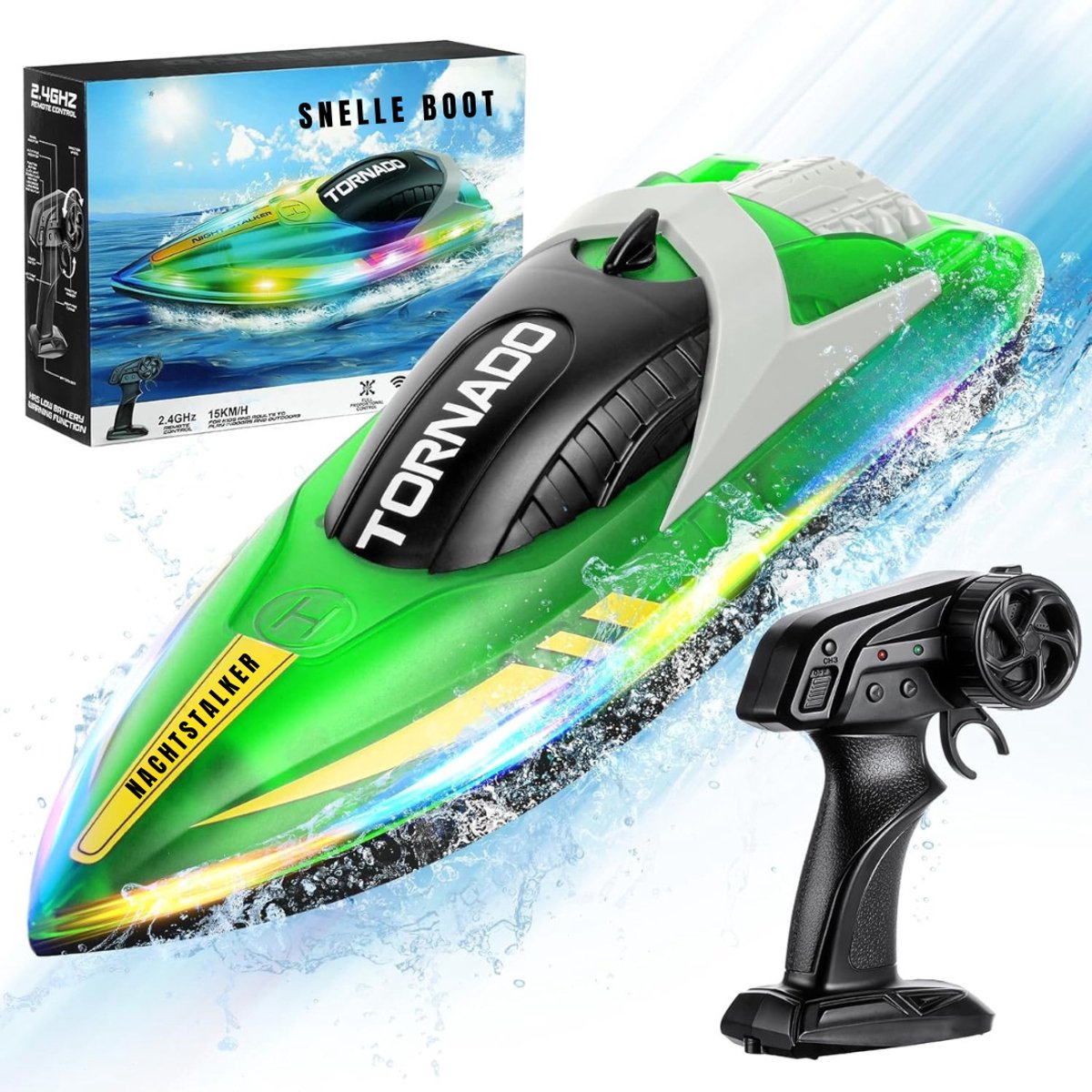 Aura® Bestuurbare Boot - RC Boot - Boot op Bestuurbare Afstand - 15 km/h - Groen - 28cm x 20cm x 9cm; 555 g