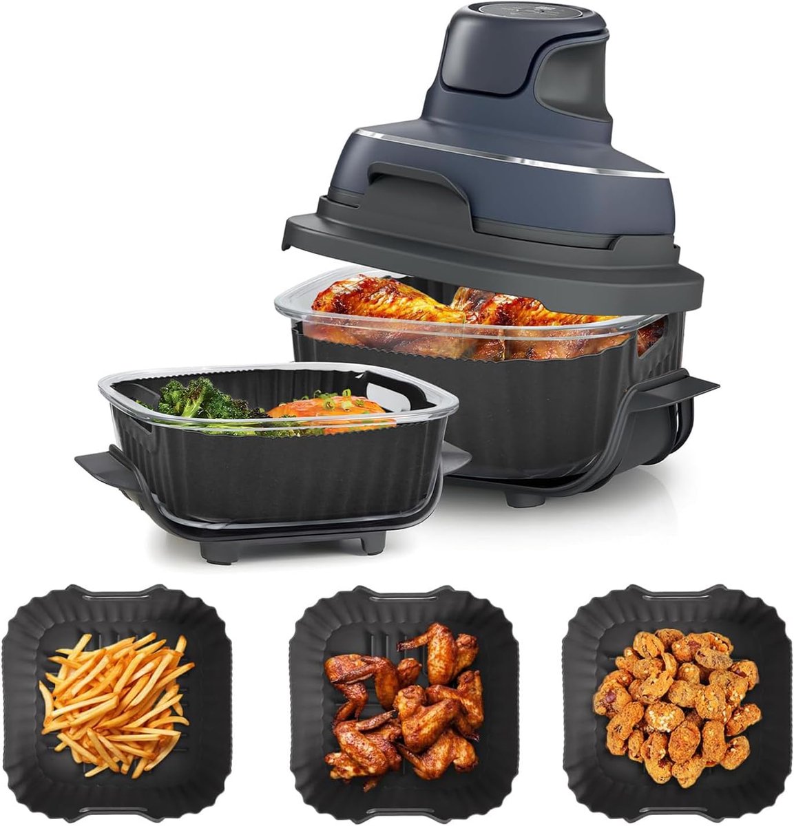 Siliconen luchtfrituurbakjes voor Ninja Crispi FN101GY Non-stick accessoires voor Ninja Air Fryer Past op 4QT-container & 6 kopjes container Airfryer vervangende inzet Grijs