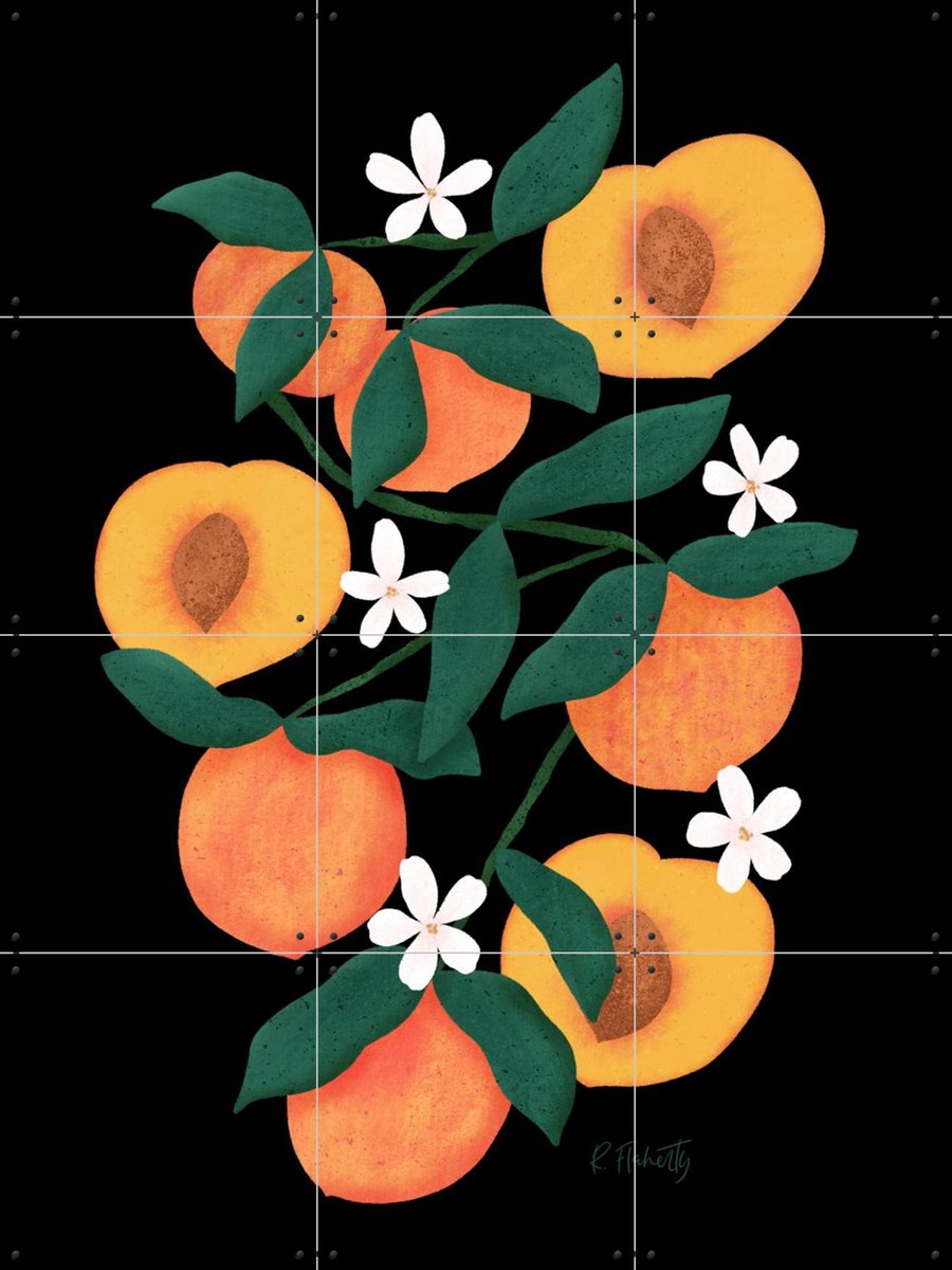 IXXI Summer Peaches black, Rebecca Flaherty - 60 x 80 cm - Gratis ophangtool - Grote wanddecoratie en posters - Illustraties, Speels, Woonkamer