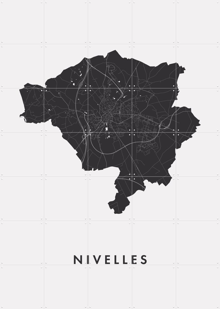 IXXI Nivelles City Map, Kunst in Kaart - 100 x 140 cm - Gratis ophangtool - Grote wanddecoratie en posters