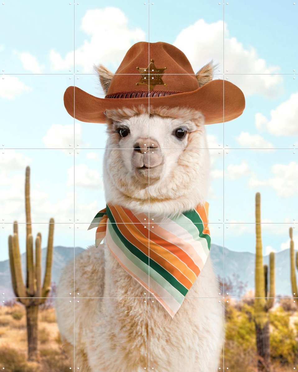 IXXI Cowboy Alpaca, Paul Fuentes - 80 x 100 cm - Gratis ophangtool - Grote wanddecoratie en posters - Pop art, Fotografie, Kleurrijk, Speels