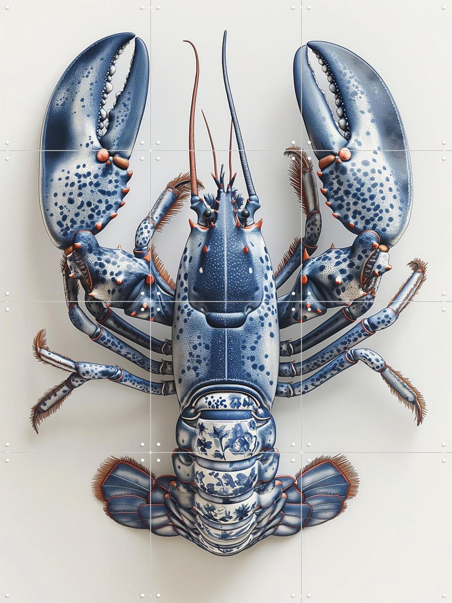 IXXI Delfts blauwe kreeft - Wit, Margriet Hulsker - 60 x 80 cm - Gratis ophangtool - Grote wanddecoratie en posters - Decoratieve kunsten