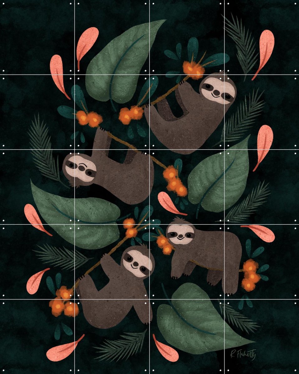 IXXI Jungle Sloths, Rebecca Flaherty - 80 x 100 cm - Gratis ophangtool - Grote wanddecoratie en posters - Speels, Illustraties, Digitale Kunst