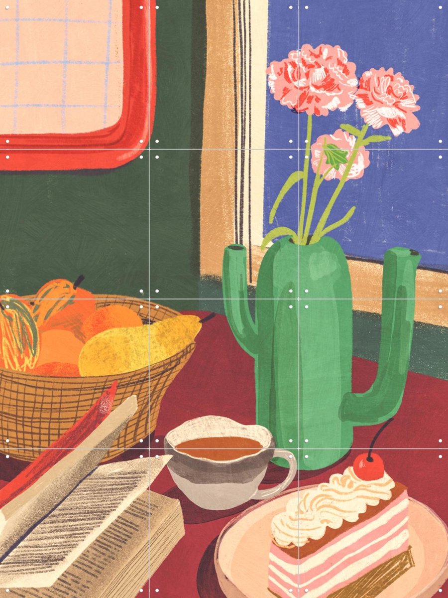 IXXI Book coffee and cake, Gigi Rosado - 60 x 80 cm - Gratis ophangtool - Grote wanddecoratie en posters - Speels, Kleurrijk, Illustraties, Keuken