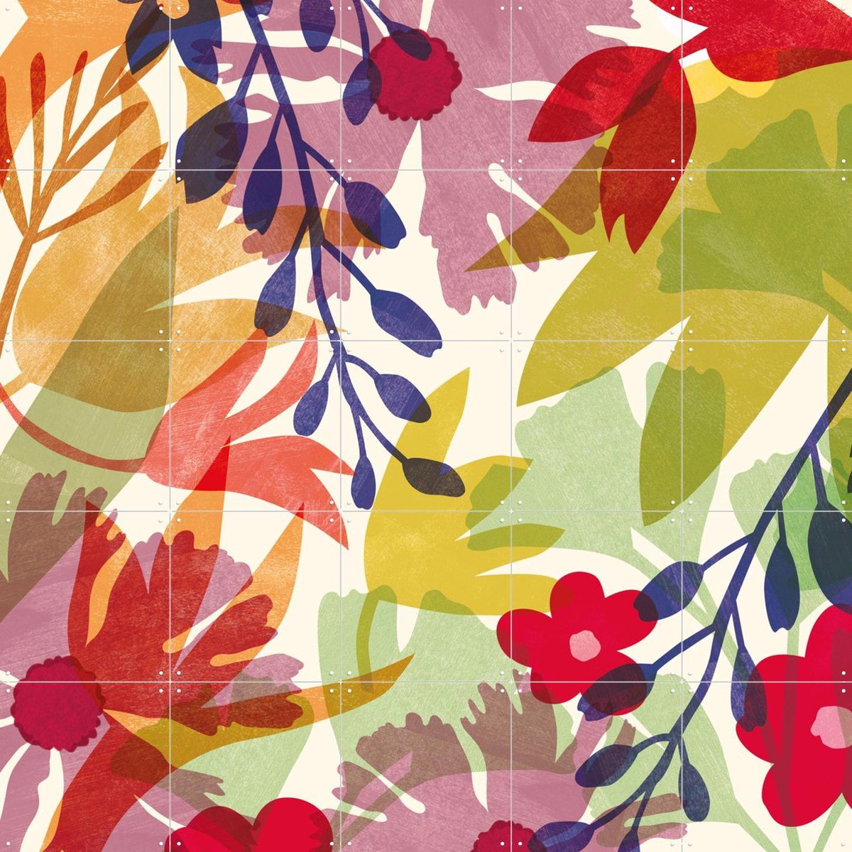 IXXI Flowers, Lotte Dirks - 100 x 100 cm - Gratis ophangtool - Grote wanddecoratie en posters - Abstract, Kleurrijk, Speels, Illustraties, Aquarel