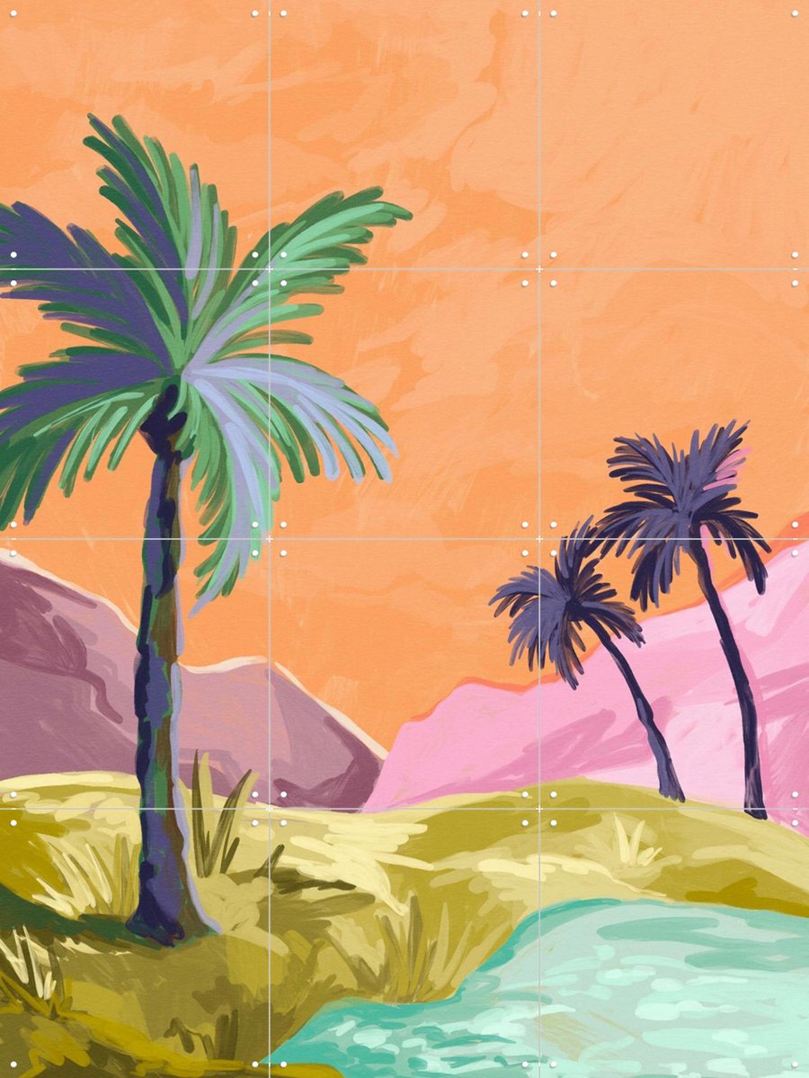 IXXI Palmtrees, Goed Blauw - 60 x 80 cm - Gratis ophangtool - Grote wanddecoratie en posters - Speels, Illustraties, Digitale Kunst, Woonkamer