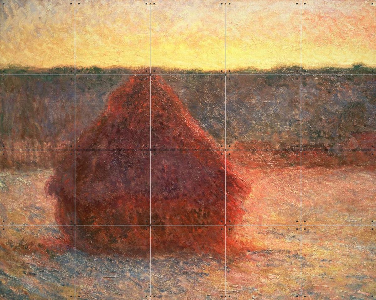IXXI Haystacks at Sunset - Frosty Weather, Claude Monet & Bridgeman Images - 100 x 80 cm - Gratis ophangtool - Grote wanddecoratie en posters -