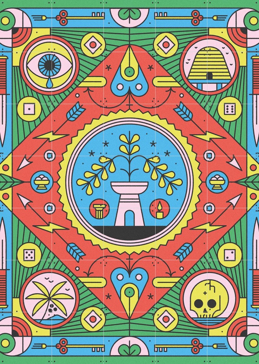 IXXI Tarot, Studio Muti - 100 x 140 cm - Gratis ophangtool - Grote wanddecoratie en posters - Kleurrijk, Geometrische Kunst, Digitale Kunst, Speels