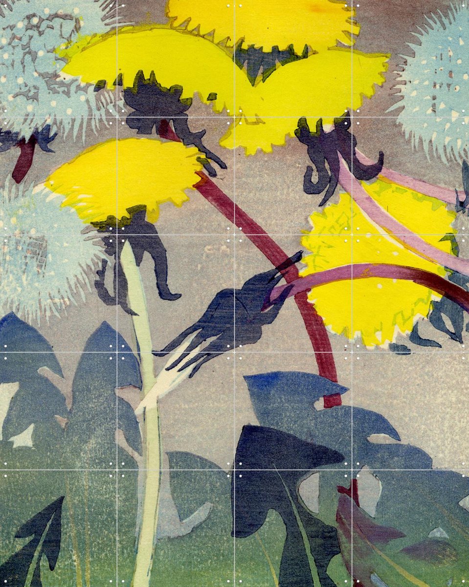 IXXI Dandelions, Mabel Royds & British Museum - 80 x 100 cm - Gratis ophangtool - Grote wanddecoratie en posters - Vintage, Naturalisme, Houtsnede