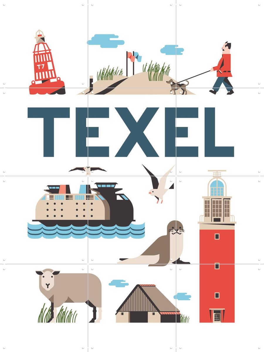 IXXI Texel, Jochem Coenen & Kunst in Kaart - 60 x 80 cm - Gratis ophangtool - Grote wanddecoratie en posters - Illustraties, Speels, Grafisch Ontwerp