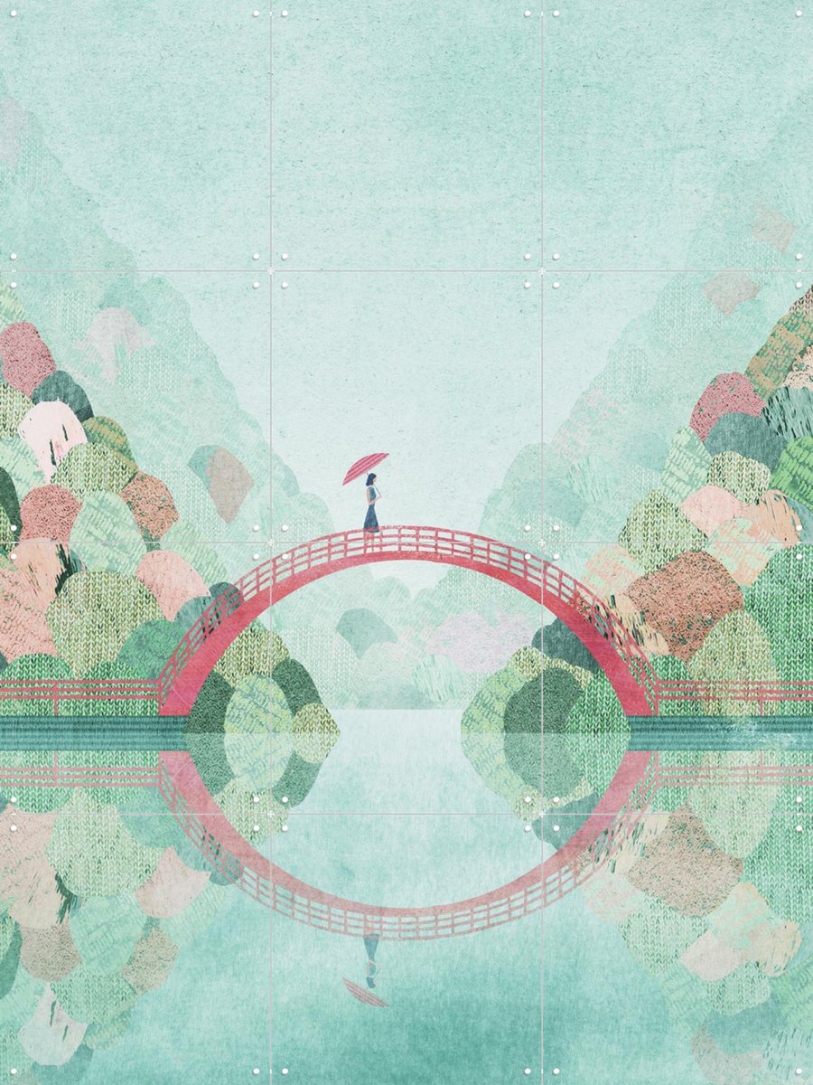 IXXI Girl on a Bridge, Henry Rivers - 60 x 80 cm - Gratis ophangtool - Grote wanddecoratie en posters - Minimalisme, Kleurrijk, Illustraties