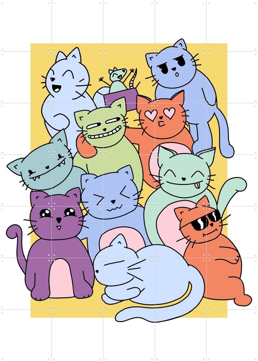 IXXI Cat Party, BAINAI - 100 x 140 cm - Gratis ophangtool - Grote wanddecoratie en posters Kinderkamer, Kinderen, Dieren