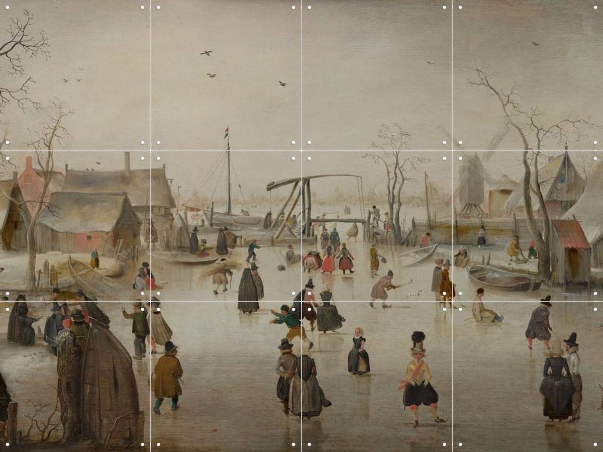 IXXI IJsvermaak, Hendrick Avercamp & Mauritshuis - 80 x 60 cm - Gratis ophangtool - Grote wanddecoratie en posters - Olieverf, Schilderijen
