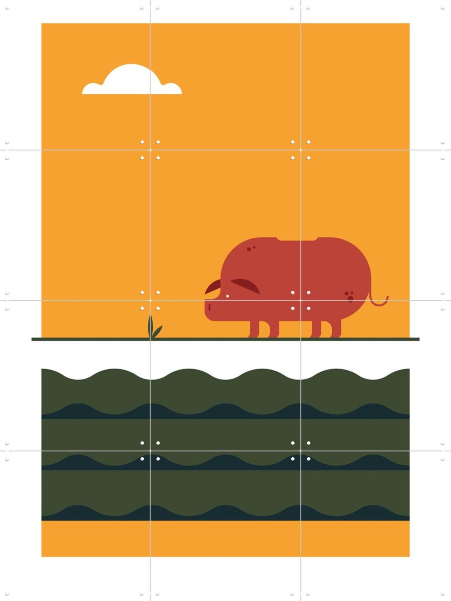 IXXI The Big 5 - pig, Studio Kars + Boom - 60 x 80 cm - Gratis ophangtool - Grote wanddecoratie en posters - Speels, Grafisch Ontwerp, Illustraties