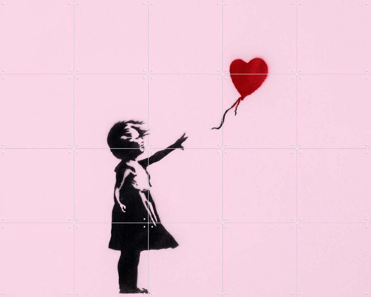 IXXI Girl with Balloon - pink, Banksy - 100 x 80 cm - Gratis ophangtool - Grote wanddecoratie en posters - Street art, Pop art, Grafisch Ontwerp