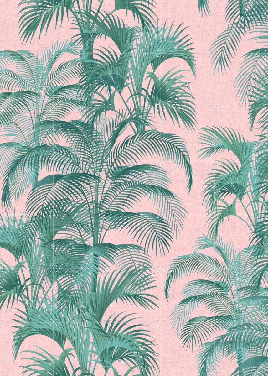 IXXI Tropical Palm Leaves - pink, Bloomery Decor - 100 x 140 cm - Gratis ophangtool - Grote wanddecoratie en posters - Grafisch Ontwerp, Houtsnede