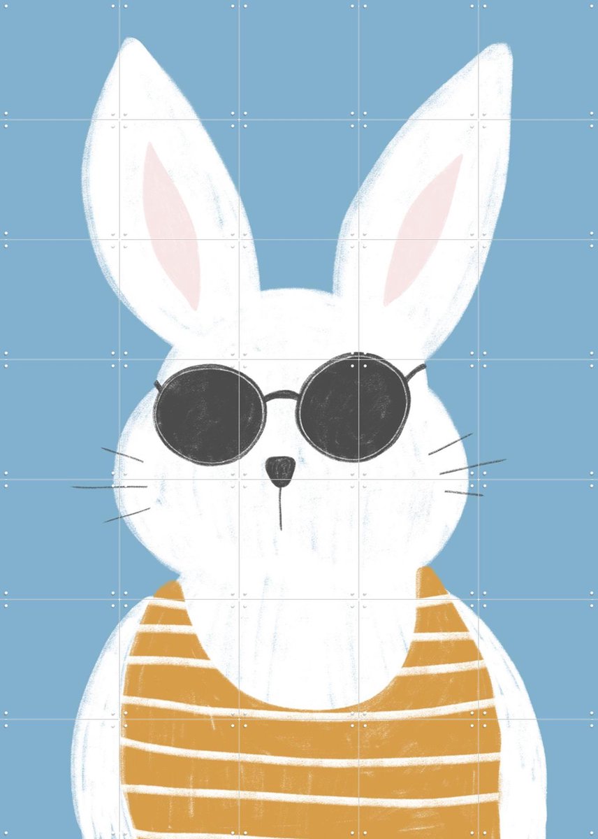 IXXI Summer Bunny Vintage, BAINAI - 100 x 140 cm - Gratis ophangtool - Grote wanddecoratie en posters - Cartoonesk, Fantasierijk, Vintage