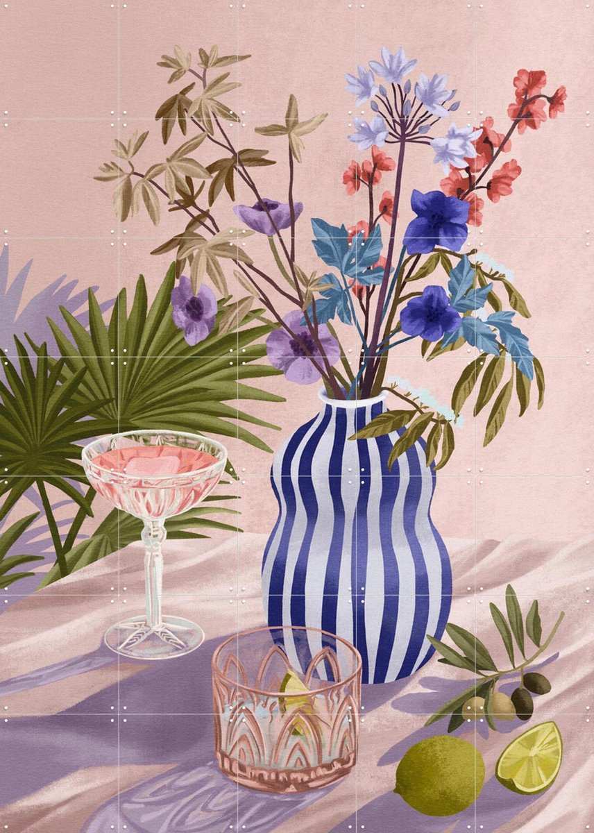 IXXI Lilac Summer, Goed Blauw - 100 x 140 cm - Gratis ophangtool - Grote wanddecoratie en posters - Kleurrijk, Illustraties, Eetkamer, Woonkamer