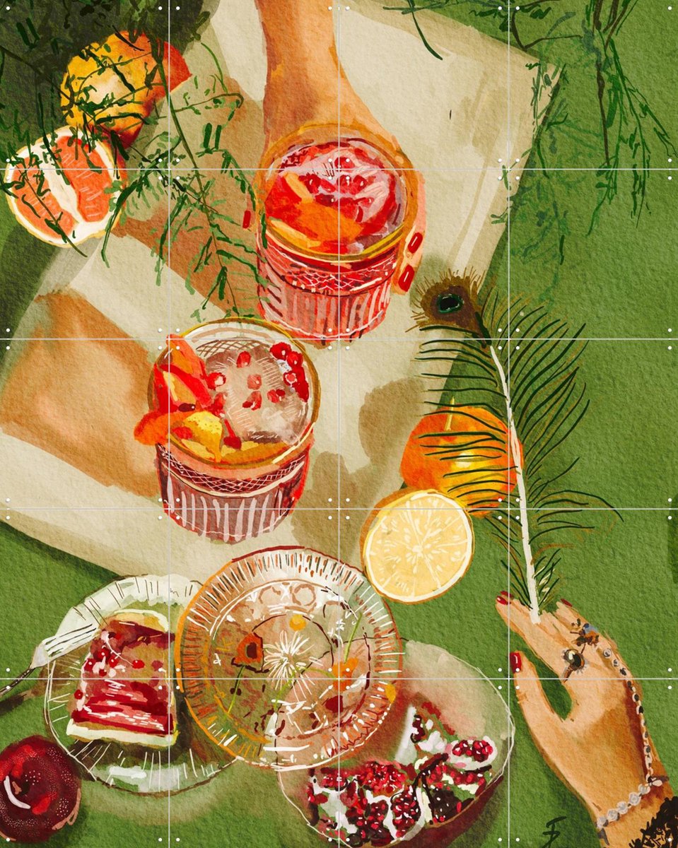 IXXI The magic of pomegranate cocktails, Ekaterina Zagorska - 80 x 100 cm - Gratis ophangtool - Grote wanddecoratie en posters - Illustraties