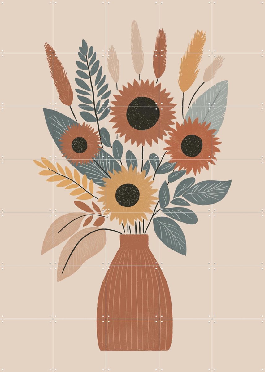 IXXI Boho Sunflowers, Katarzyna Gąsiorowska & Various - 100 x 140 cm - Gratis ophangtool - Grote wanddecoratie en posters - Illustraties, Kleurrijk