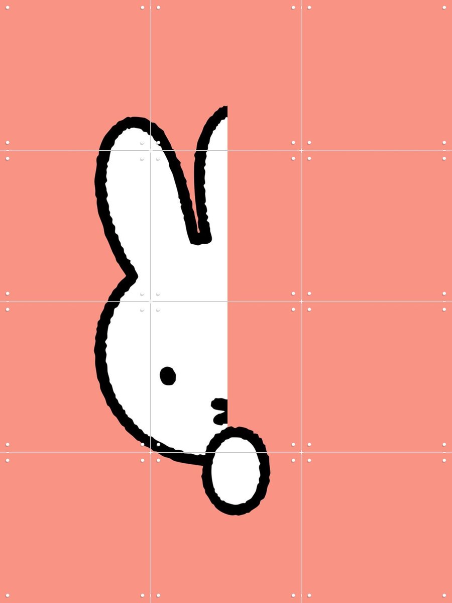 IXXI Nijntje Verstoppertje Abrikoos, Nijntje - 60 x 80 cm - Gratis ophangtool - Grote wanddecoratie en posters - Minimalisme, Cartoonesk, Speels