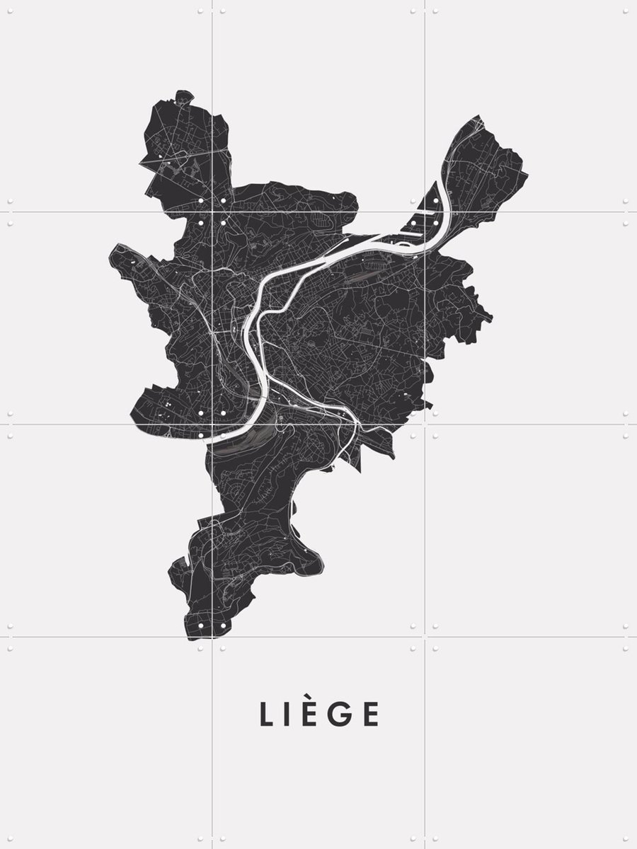 IXXI Liège City Map, Kunst in Kaart - 60 x 80 cm - Gratis ophangtool - Grote wanddecoratie en posters - Technische Tekening, Grafisch Ontwerp, Line