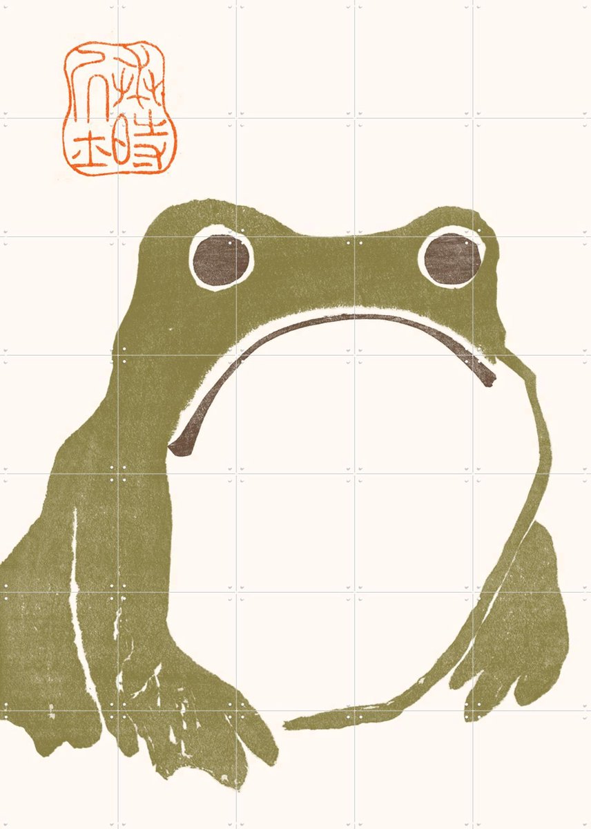 IXXI Sad Frog, Aster Edition - 100 x 140 cm - Gratis ophangtool - Grote wanddecoratie en posters - Ukiyo-e, Illustraties, Minimalisme, Houtsnede