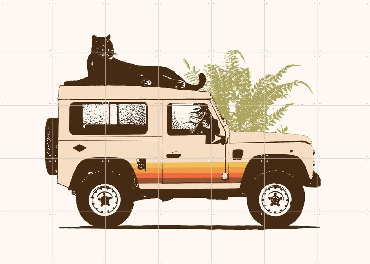 IXXI Black panther on car, Florent Bodart - 140 x 100 cm - Gratis ophangtool - Grote wanddecoratie en posters - Grafisch Ontwerp, Vintage, Speels, Art